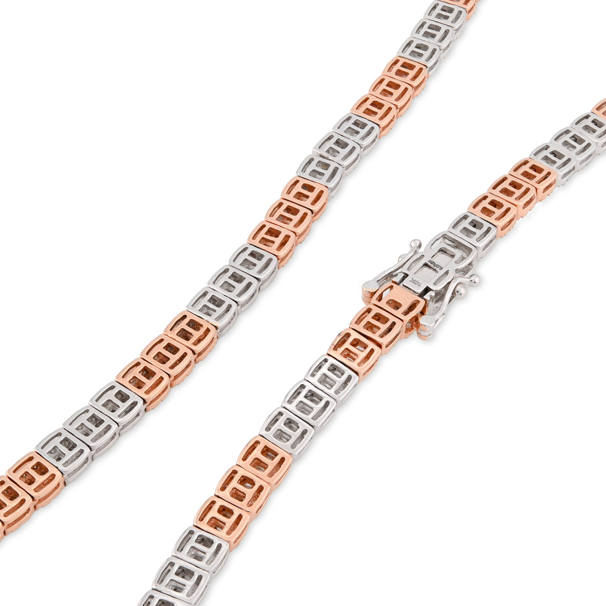 10K Rose/White Gold 9CT Natural Diamond Round/Baguette Tennis Chain 5MM Men Women 20" CHain — view 6