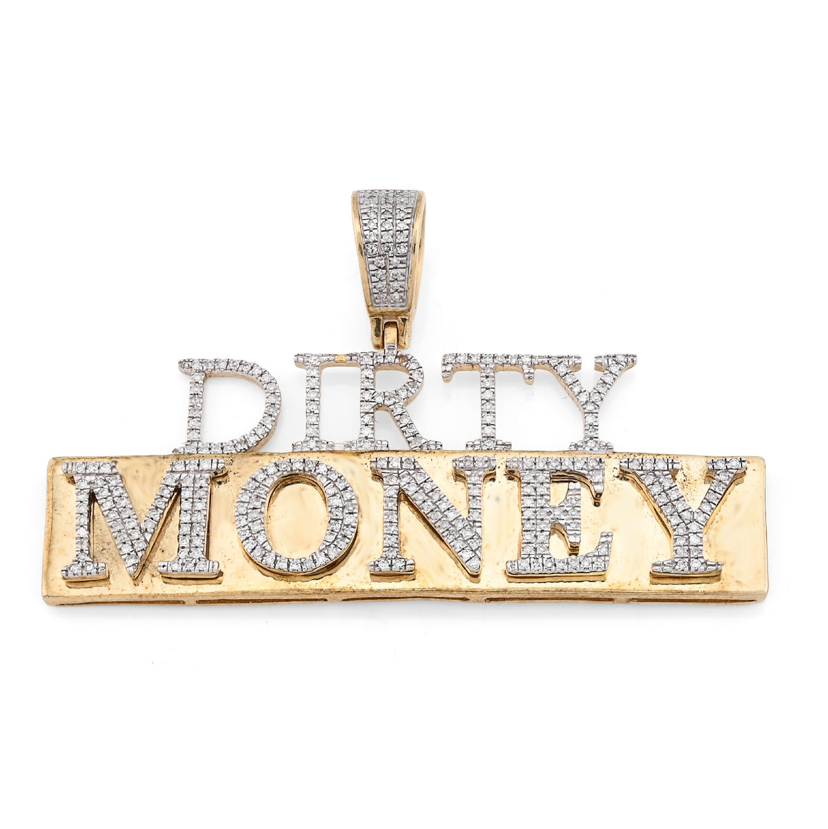 10K Yellow Gold "DIRTY MONEY" Custom Charm 1CT Natural Diamond 2.1" — view 2