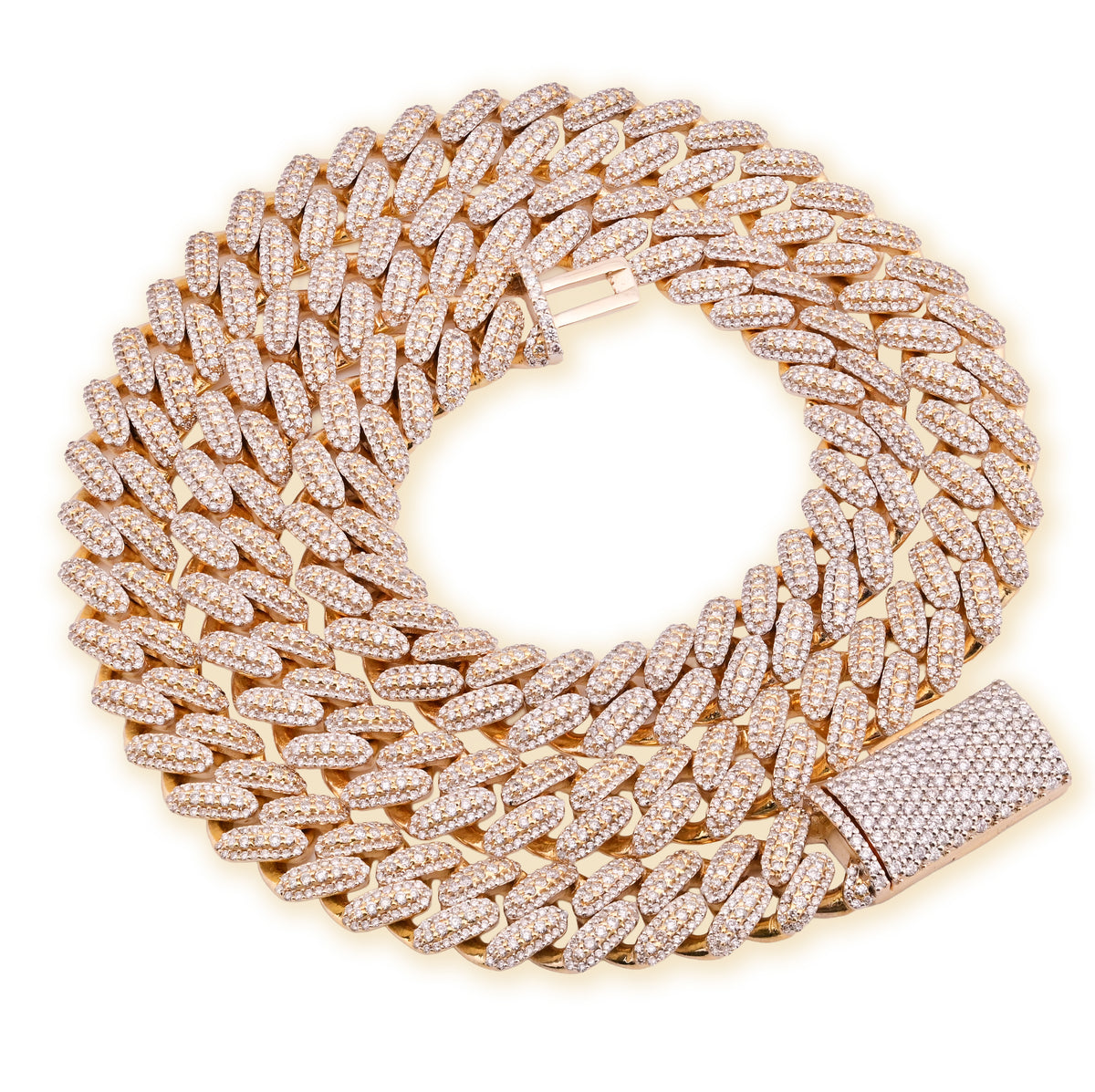 10K yellow Gold 25CT Natural Diamond Round 12MM Cuban Link Chain Men 24" Necklace — view 6