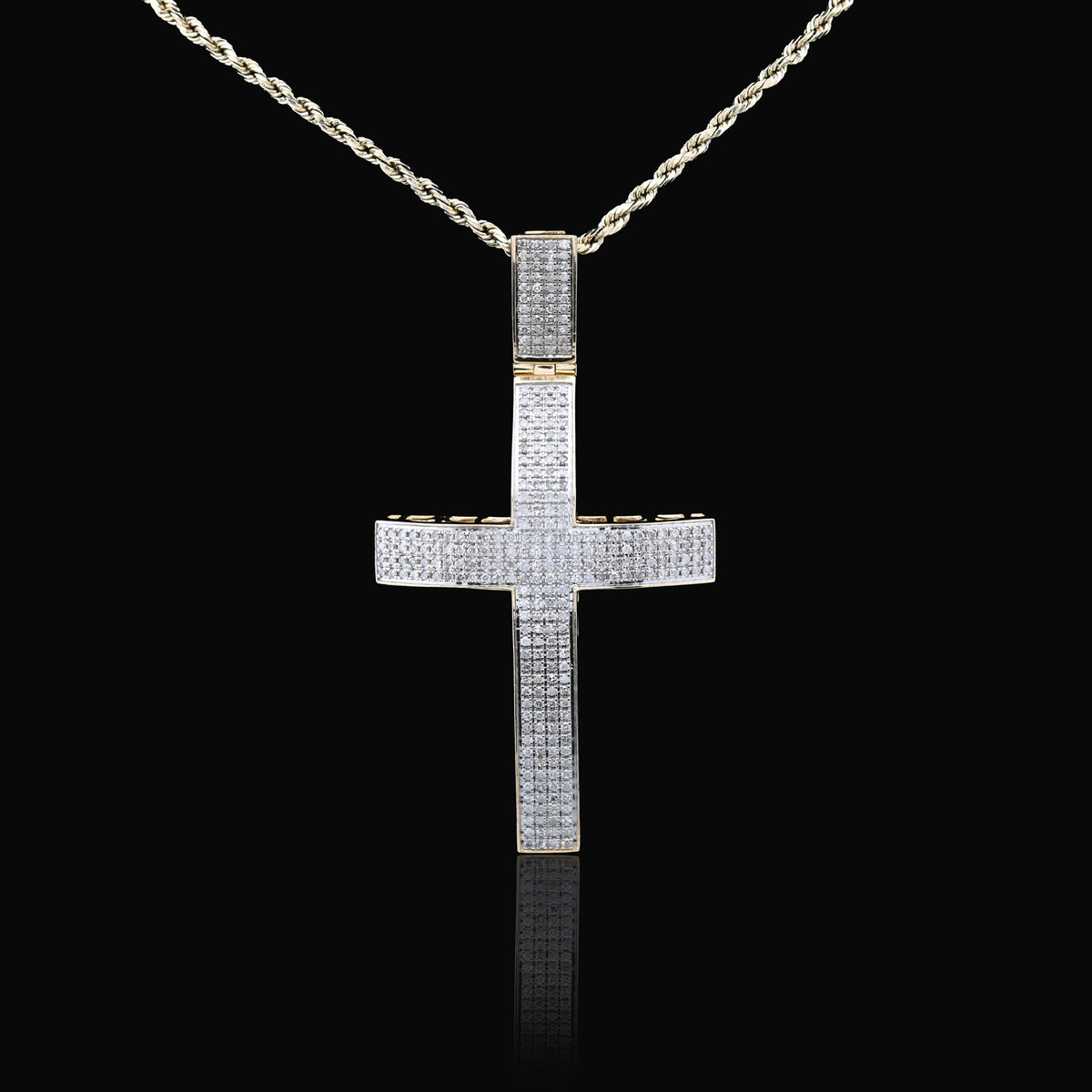 10K Yellow Gold 1.45 CT Natural Diamond Religious Cross Pendant Men Charm — view 3