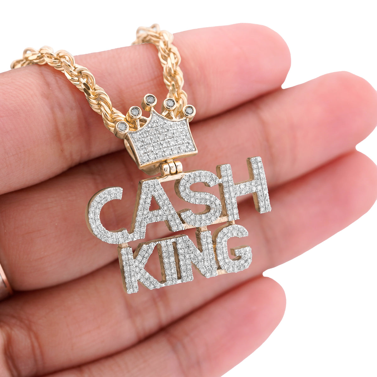 CASH KING Charm w/ Crown Bail 1.06ct Natural Diamond 10K Gold Men Pendant