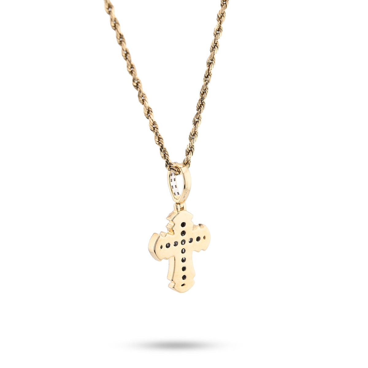 10K Yellow Gold Round & baguettes 0.43 CT natural Diamond Cross Charm 33.3 MM — view 6