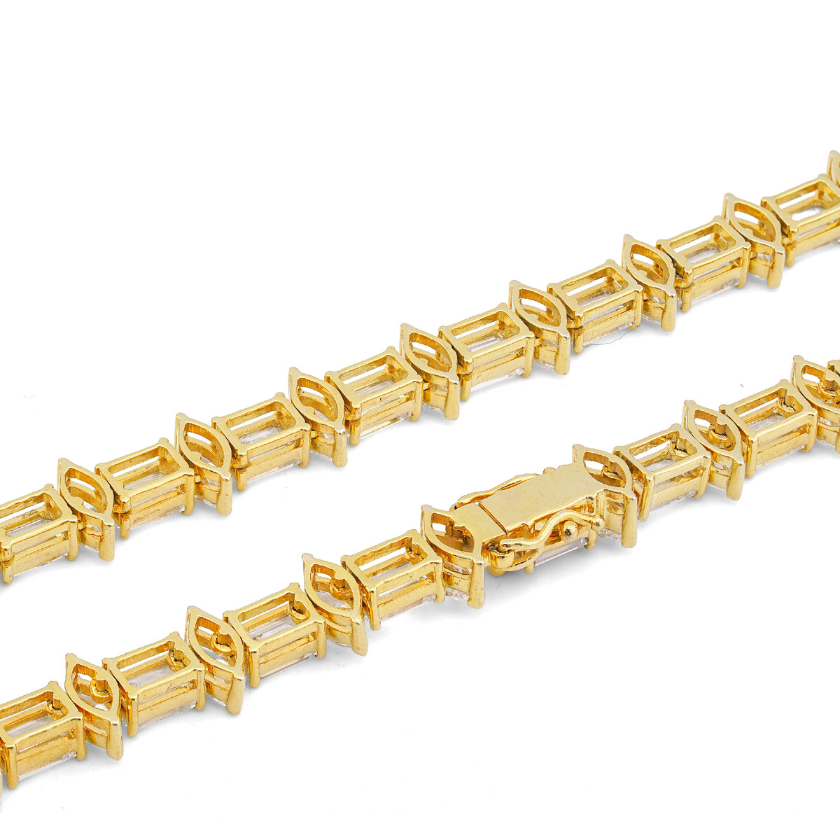 10K Yellow Gold 80CT 75 Pointer Emerald/Marquise Solitaire Lab Diamond 24" Men Women Tennis Chain — view 8