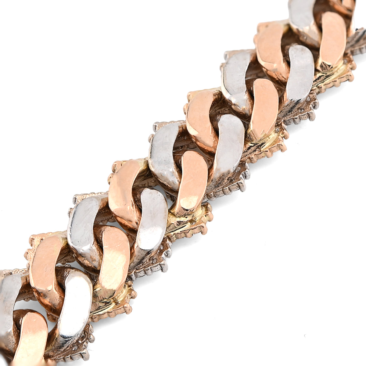 10K Rose/White Gold 2 tone 8.78CT Natural Diamond Round 11MM Cuban Bracelet 8.25" 44.6g  — view 7