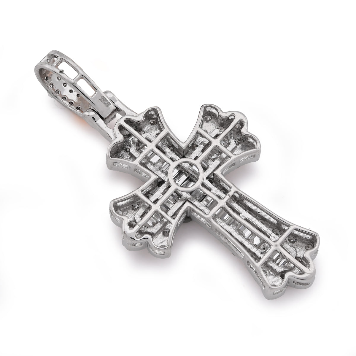 Budded Cross Pendant 1.05CT Lab Diamond Baguettes Men Women Charm — view 9