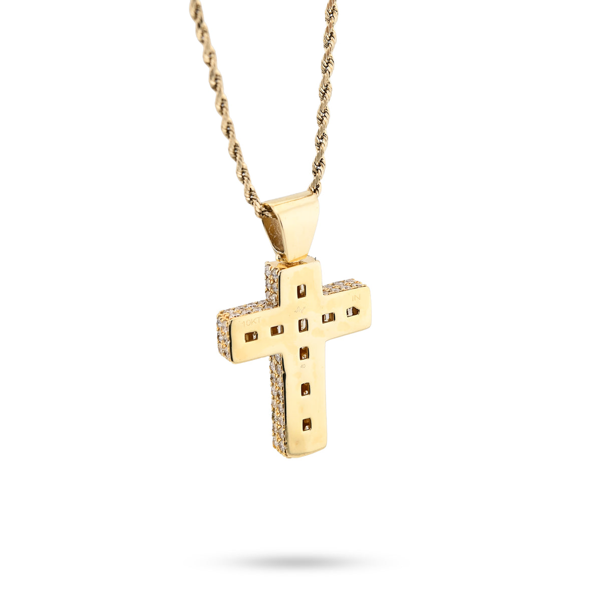 10K Yellow Gold 3.5 CT Natural Diamond Emeralds Religious Cross Pendant Men 12.3 g Charm 43.4 MM — view 6