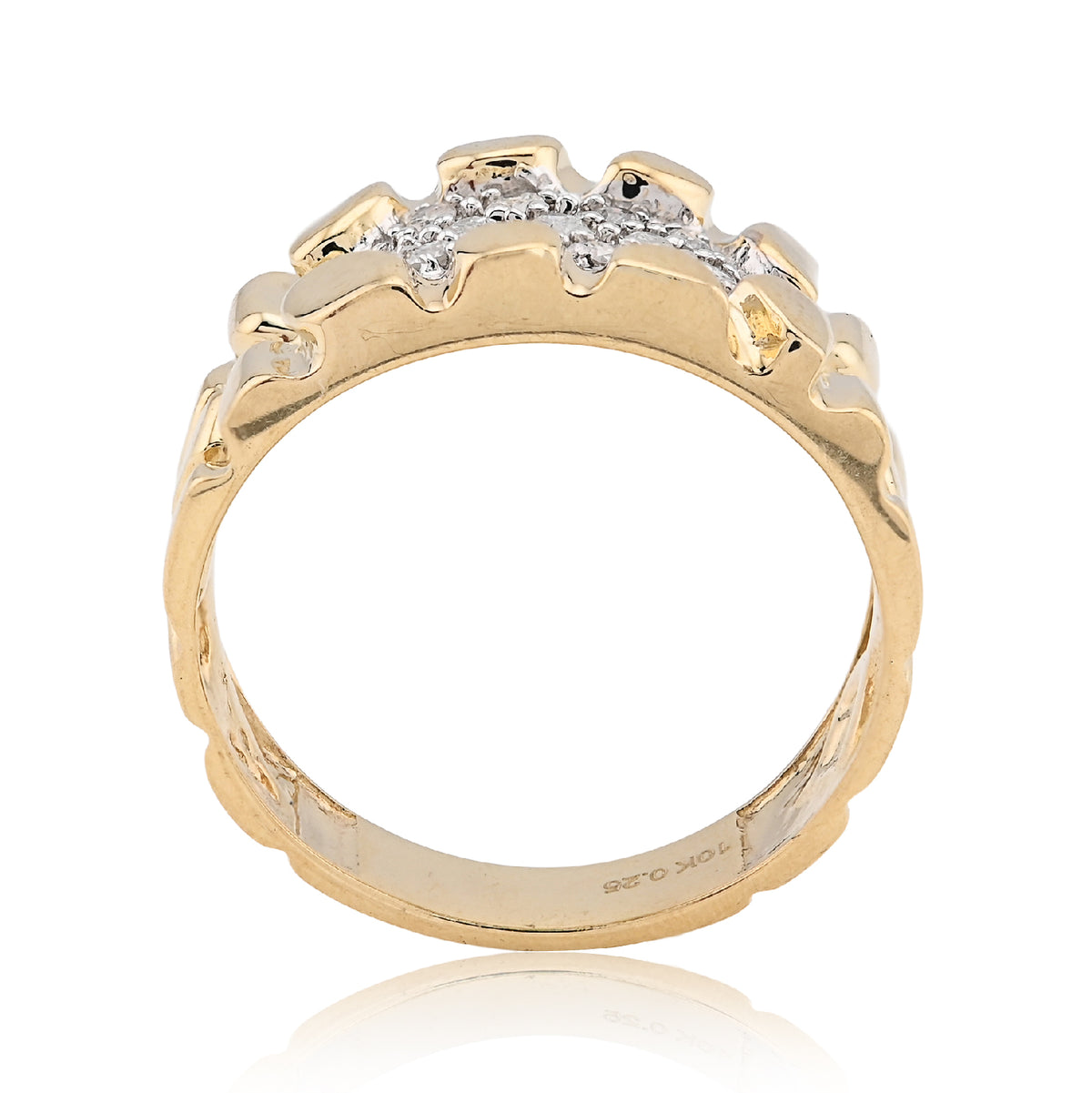 10K Yellow Gold 0.25CT Centre Natural Diamond Men Nugget Ring — view 6