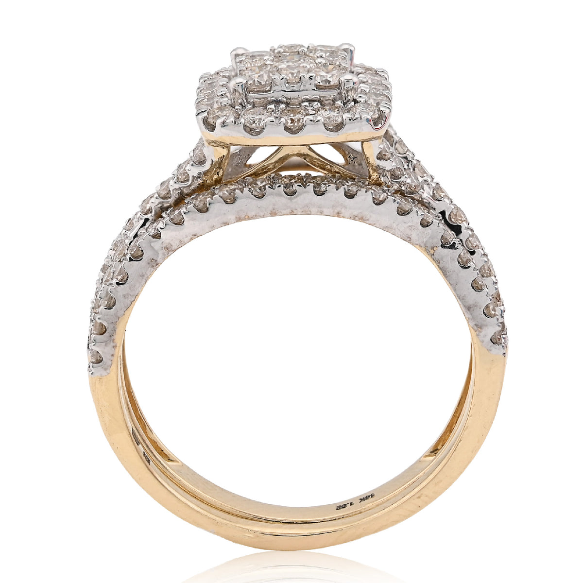 14K Yellow/White Gold 1.02CT Natural Diamond Bridal Set Square Women Band Ring — view 6