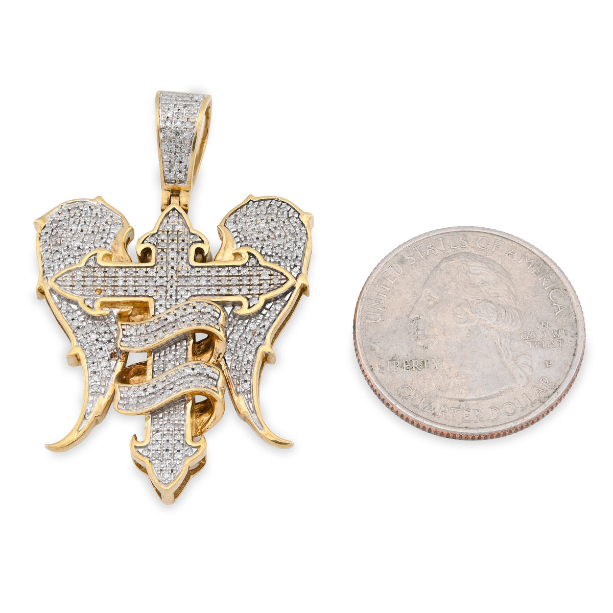 10K Yellow Gold Cross with Angel Wings 0.83CT Natural Diamond Charm Men Women Pendant — view 9