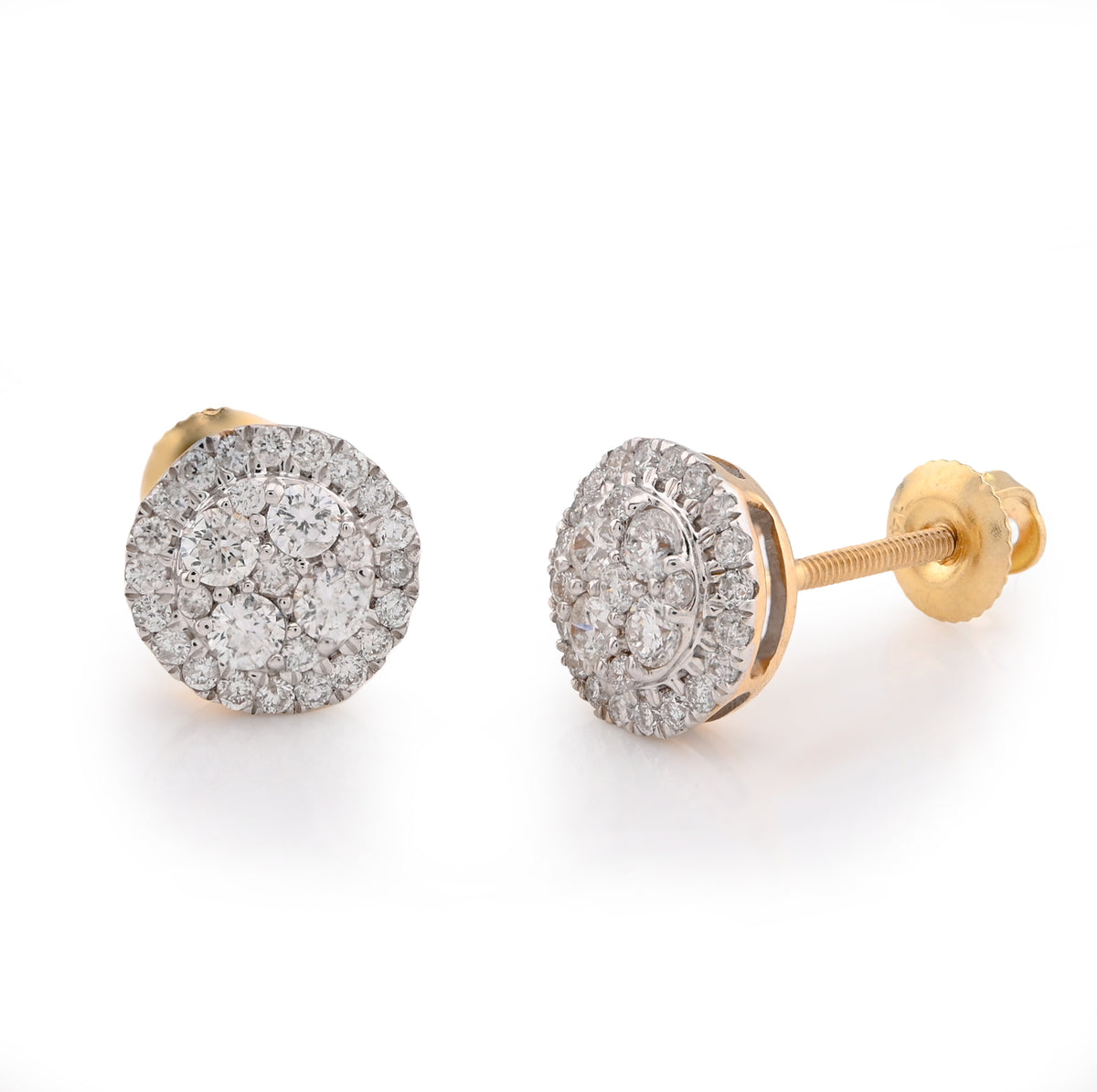 14K Yellow Gold 0.50CT Natural Diamond Halo Flower Cluster Earrings Men Women Studs — view 3