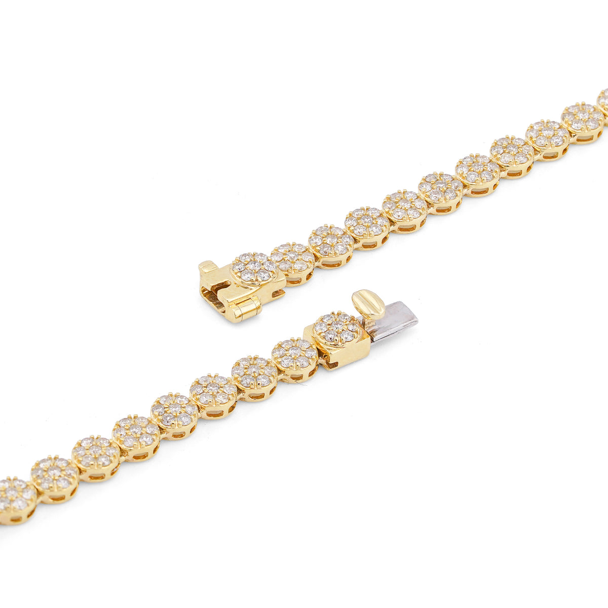 10K Yellow Gold 7CT Natural Diamond Flower Cluster Round 4MM 22" Men Women Necklace — view 6