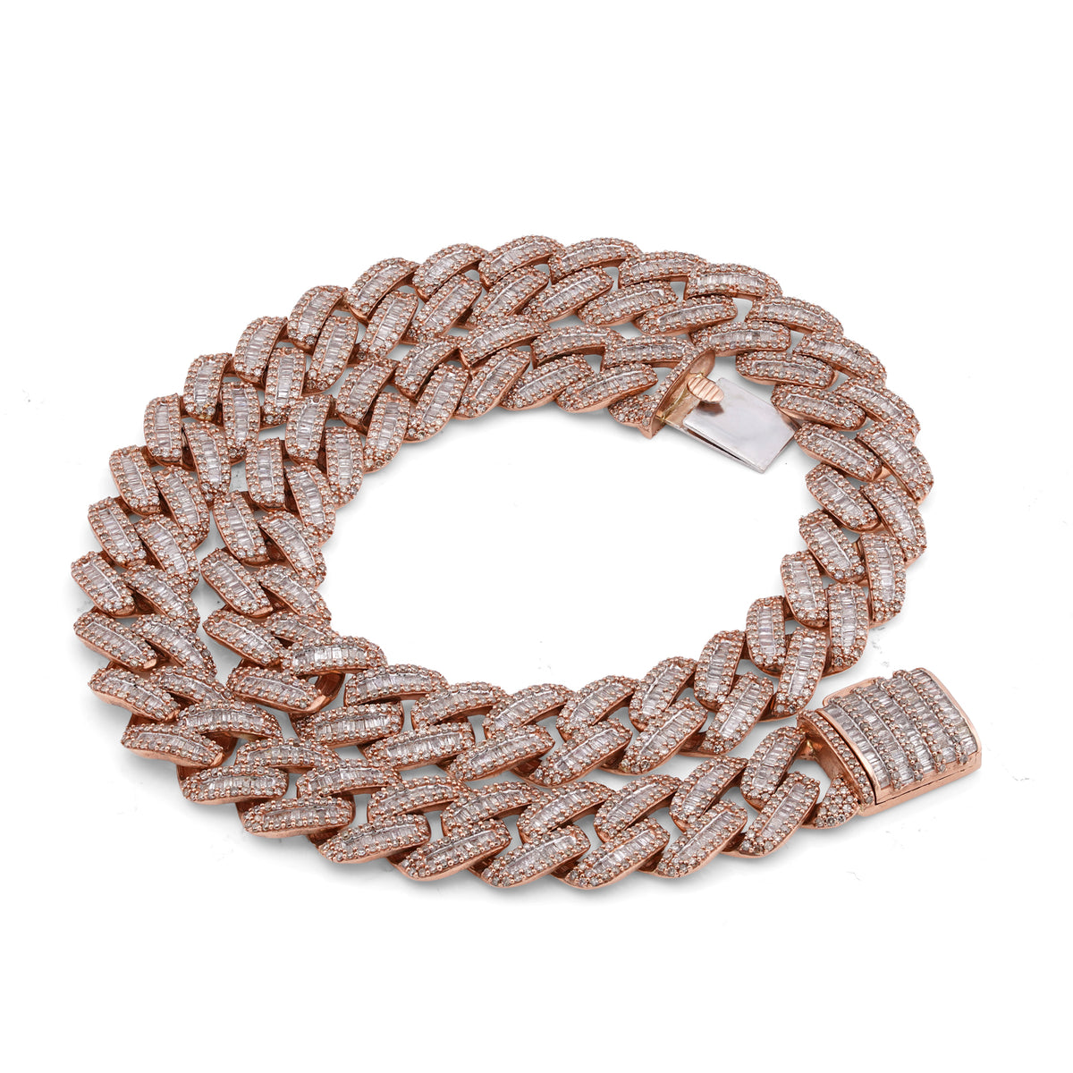 10K Rose Gold 18.2CT Baguette/Round Natural Diamond 18" Cuban Link 13MM Men Chain — view 1
