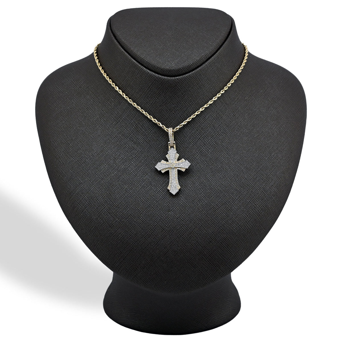 10K Yellow & WHite Gold 2 Tone 0.90CT Natural Diamond Religious Cross Pendant Mens CHarm — view 6