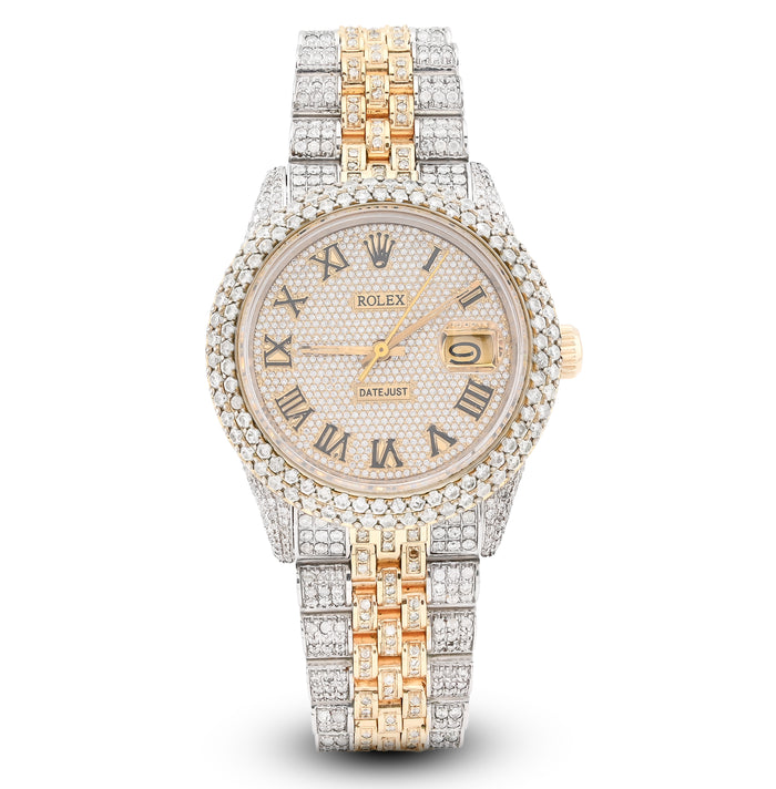 Rolex 36MM DateJust 15.75CT Natural Diamond Bussdown Roman Numeral Dial Jubilee Band 2 Tone Yellow Watch — view 1