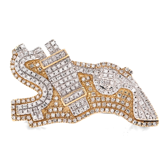 10K Yellow Gold 1.05CT "$", "Electric Plug", "Gun" Men Custom Natural Diamond Ring — view 1