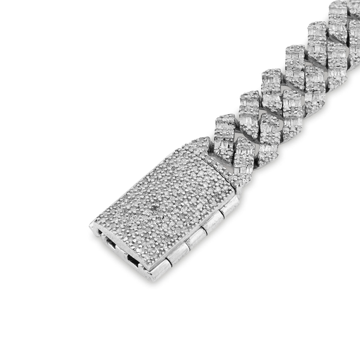 925 SS 6.19 CT Natural Diamond Round/Baguette 10MM Flat Cuban Link Bracelet 8" Men 29.6g — view 2