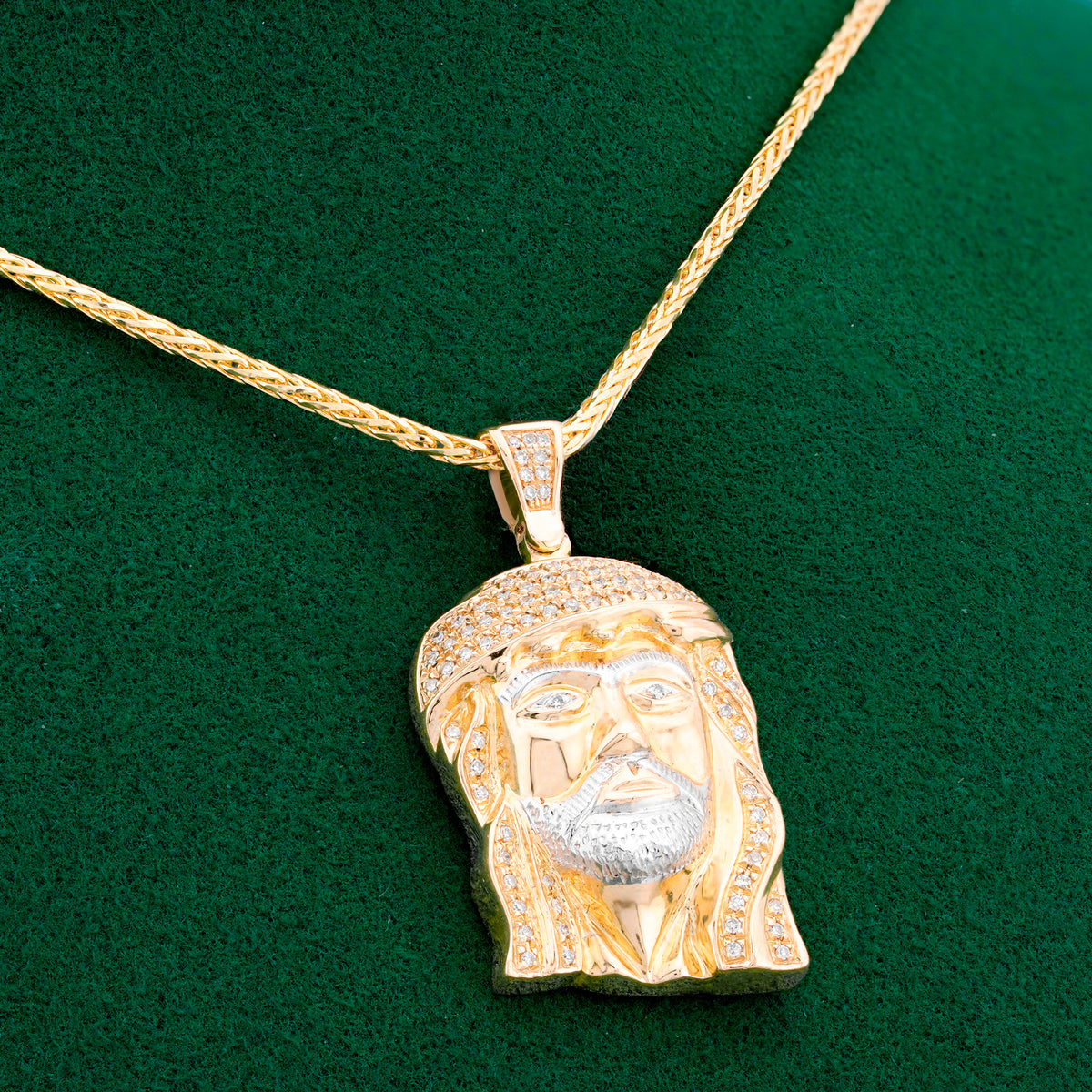 Jesus Head Charm 0.2ct Natural Diamond 10K Gold Men Women Pendant