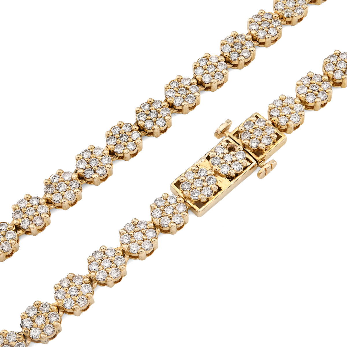 10K Yellow Gold 16 CT Natural Diamond Flower Setting Tennis Chain 22" Mens Necklace — view 4