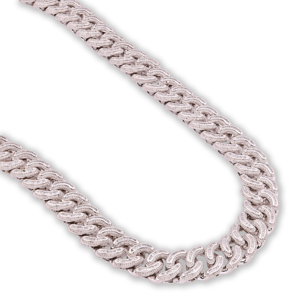 10K White Gold Natural Diamond 26.5 CT Round/Baguette Natural Diamond 17MM Cuban Link Chain 23" Men Necklace — view 7