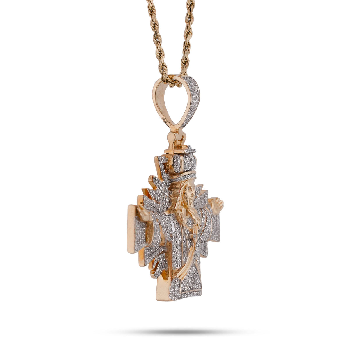 10K Yellow Gold Cross Jesus 2.5CT Natural Diamond Charm Men Women Pendant — view 5