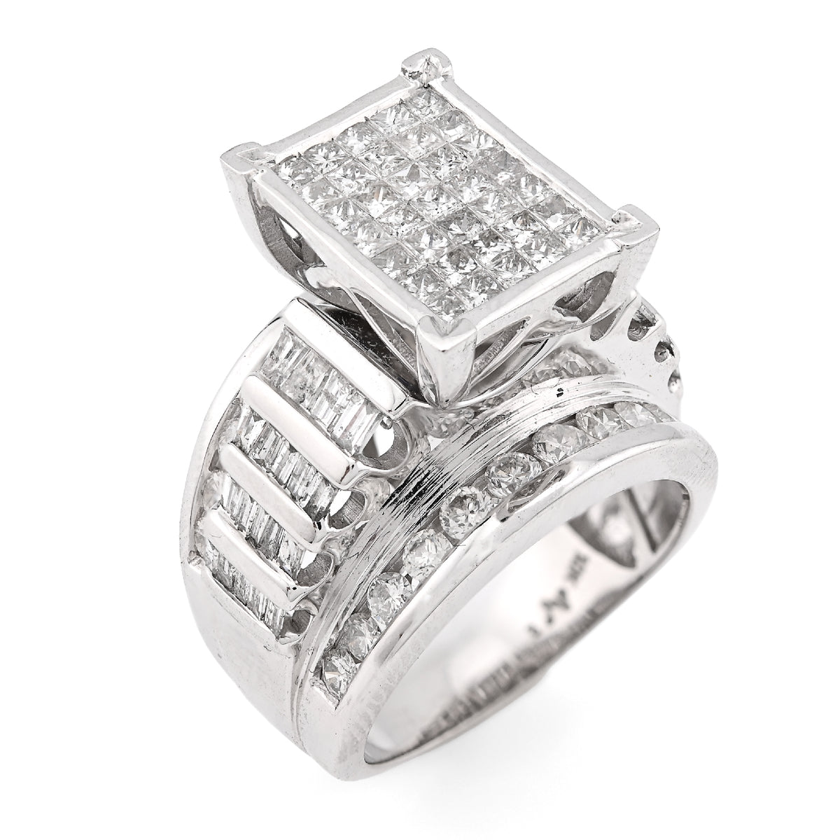 10K White Gold 3CT Natural Diamond Princess/Round/Baguette Rectangular 14.4MM Women Wedding Ring — view 7