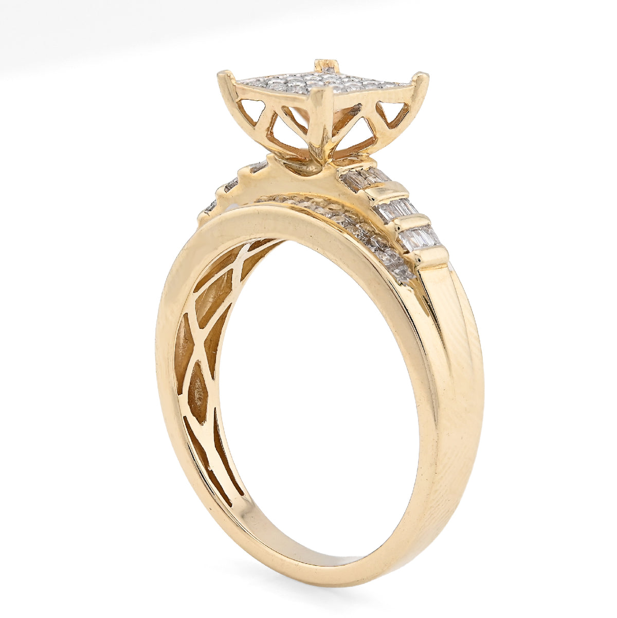 10K Yellow Gold 0.50CT Round/Baguette Natural Diamond Rectangular Women Band Ring — view 7