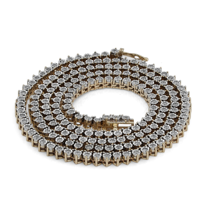 10K Yellow Gold 2CT Natural Diamond Illusion Set Tennis Chain 20" Men Women Necklace — view 1