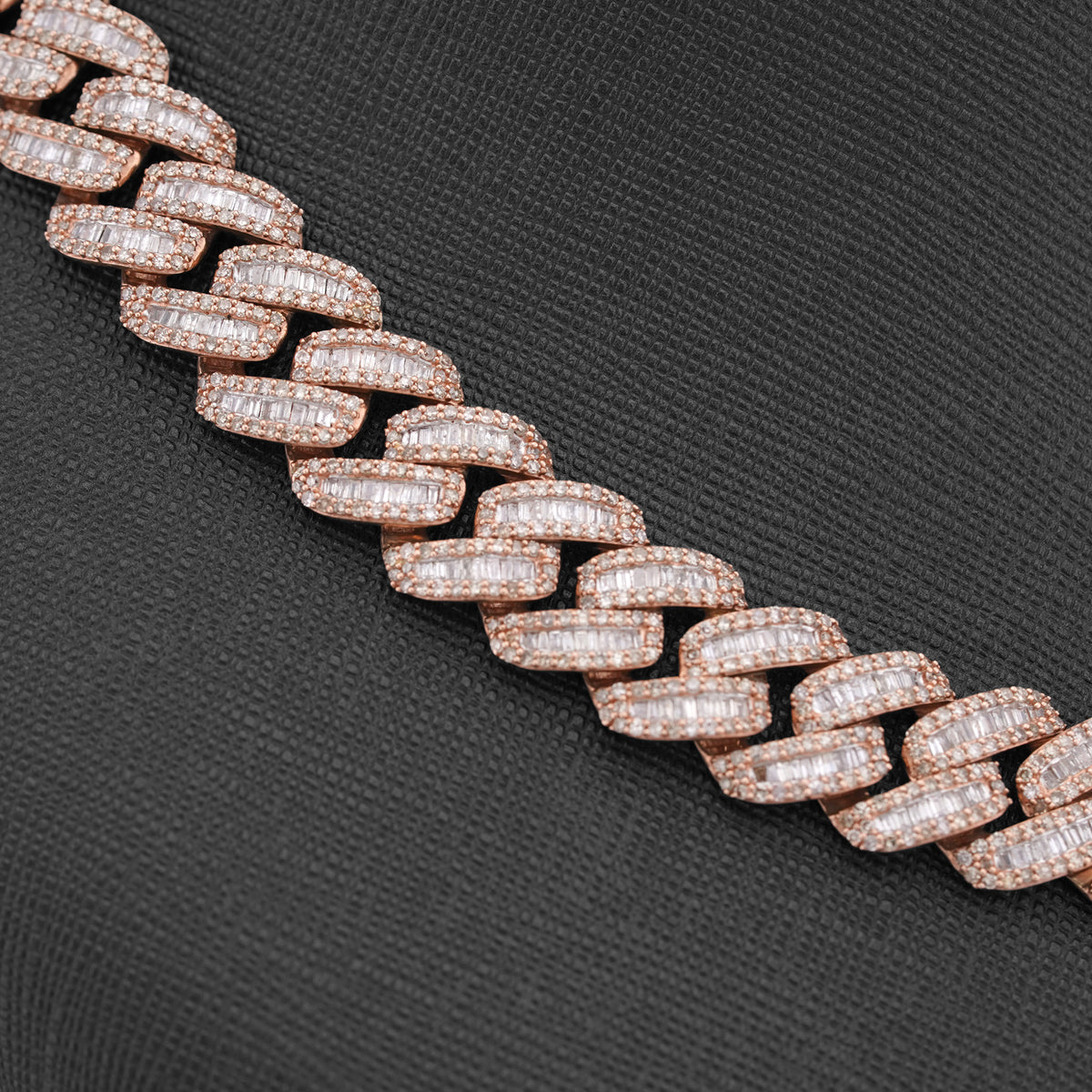 10K Rose Gold 18.2CT Baguette/Round Natural Diamond 18" Cuban Link 13MM Men Chain — view 9