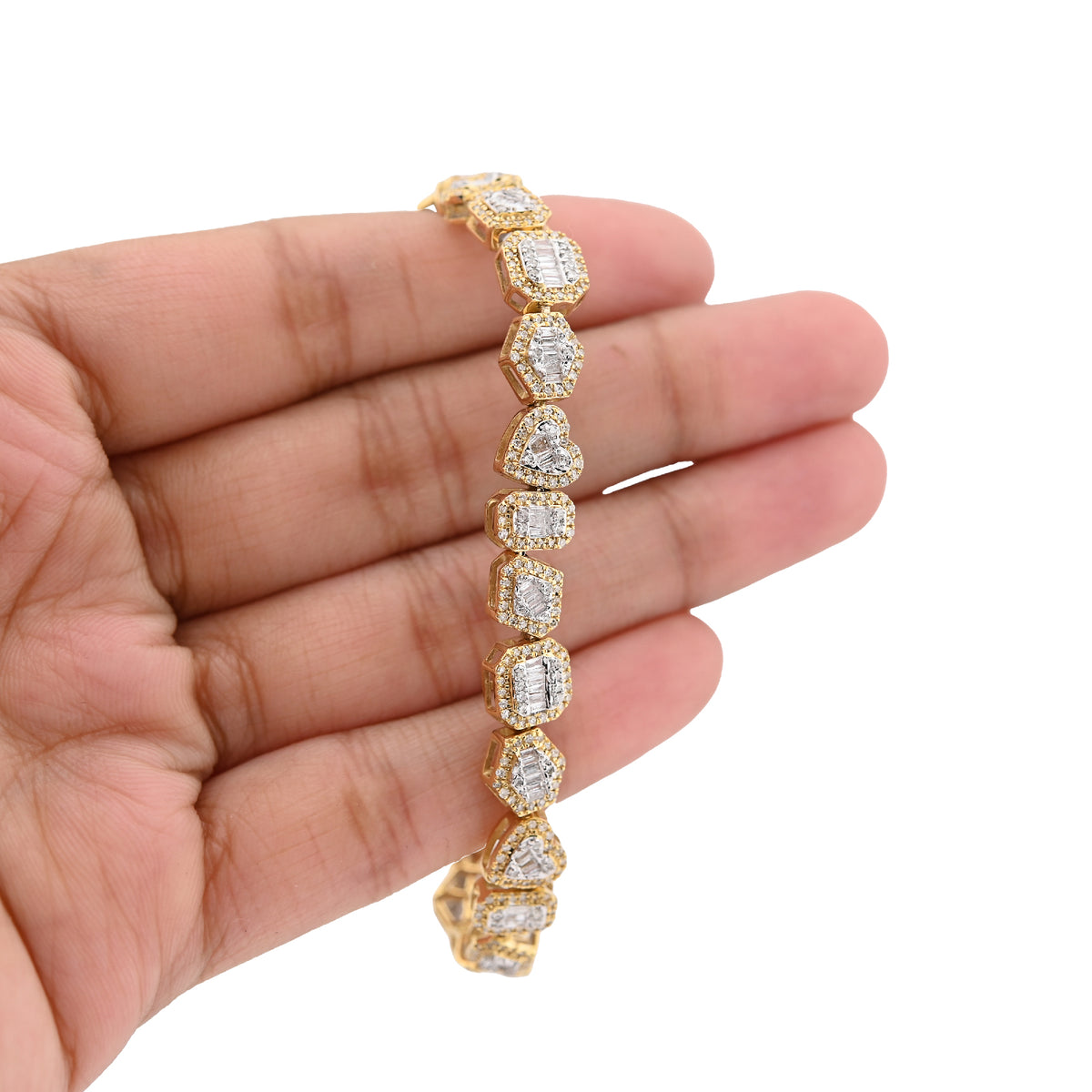 10K yellow Gold 2.33CT Natural Diamond Round/baguette Designer Bracelet 7.5MM Men Women 7"  — view 5