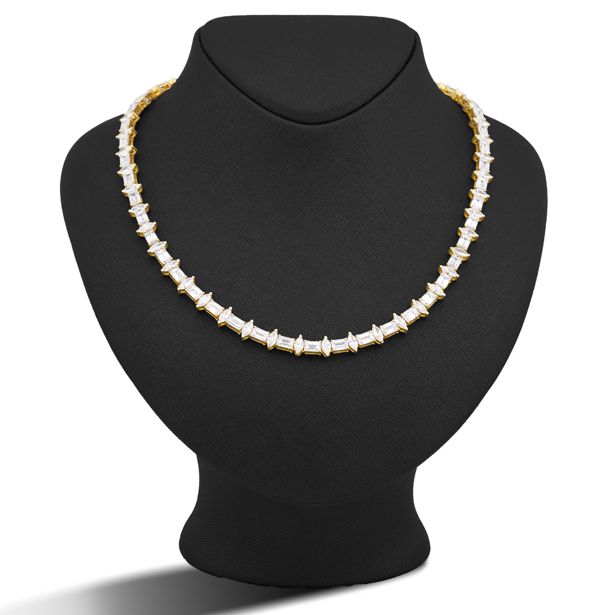 10K Yellow Gold 80CT 75 Pointer Emerald/Marquise Solitaire Lab Diamond 24" Men Women Tennis Chain — view 2