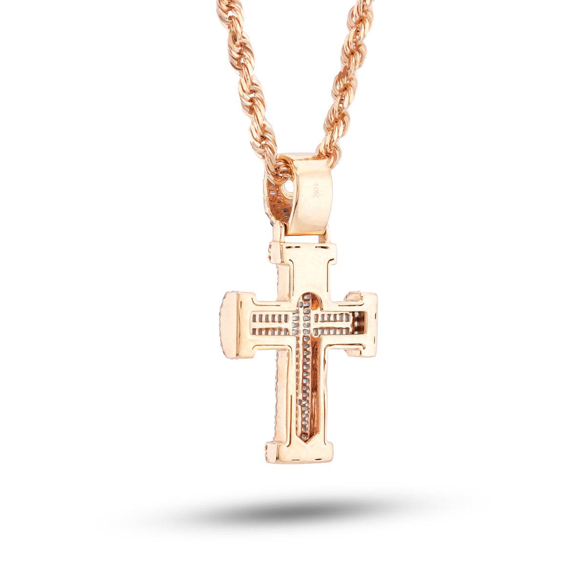 Cross Charm Baguette/ Round 1.55ct Natural Diamond 10K Gold Men Women Pendant