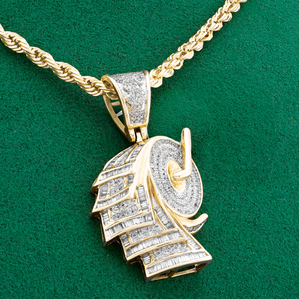 Roll Of Money Iced Out Charm Baguette/ Round 2ct Natural Diamond 10K Gold Men Women Pendant