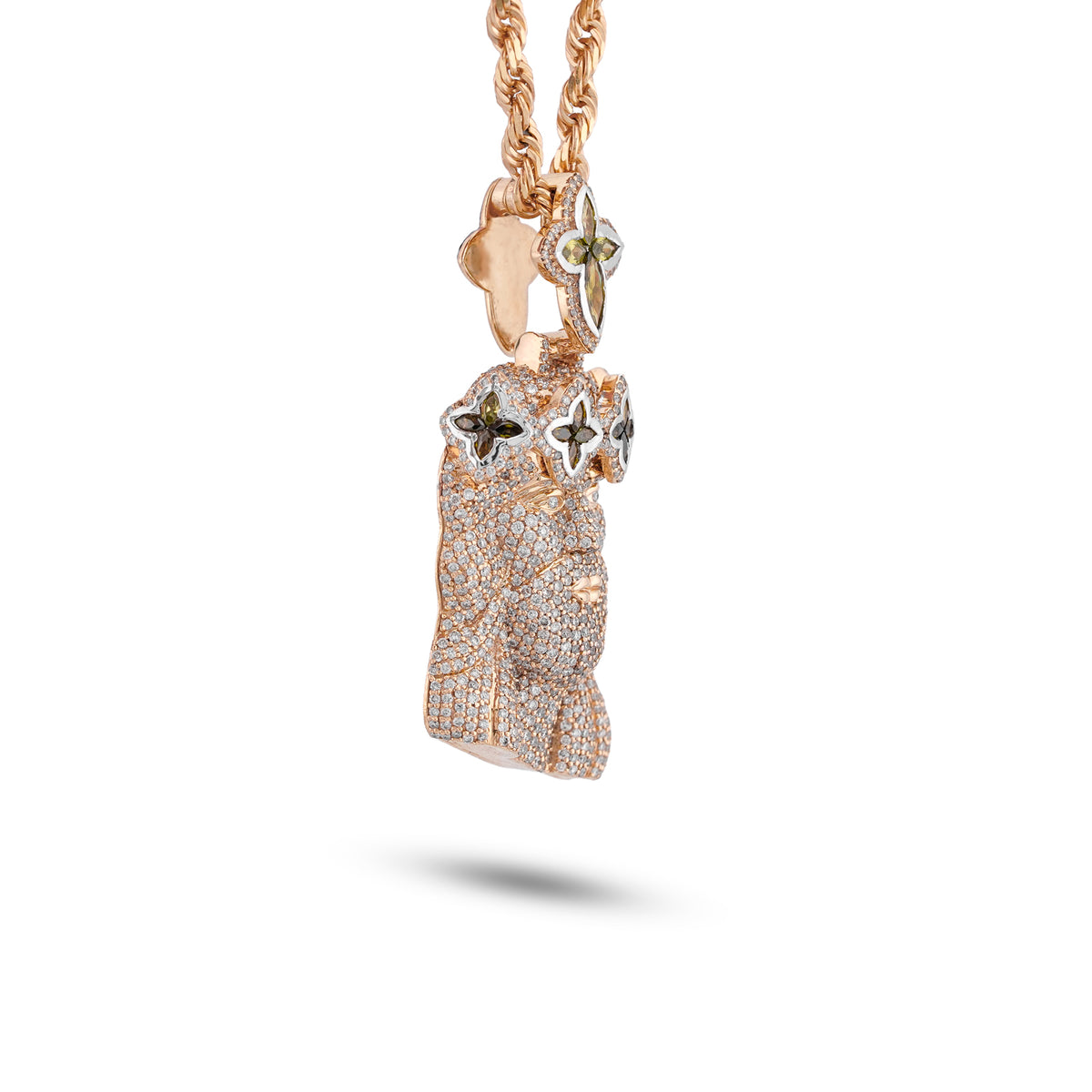 Jesus Charm w/ Clover Bail 2.6ct Natural Diamond 10K Gold Men Pendant
