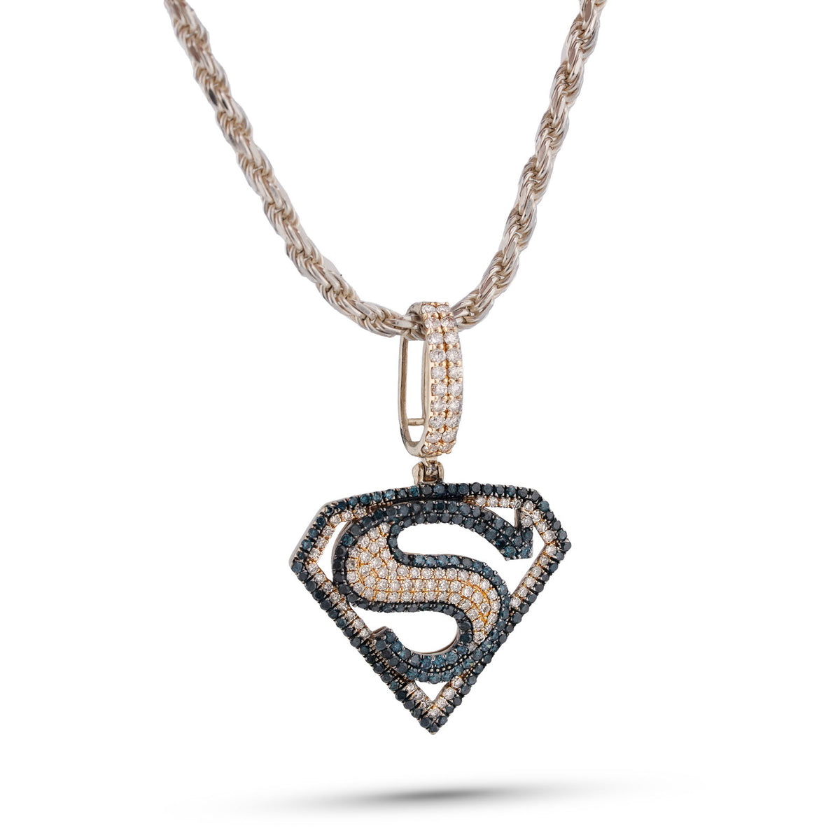 10K Yellow Gold Superman logo Natural Diamond 2CT Men Women Charm Pendant — view 1