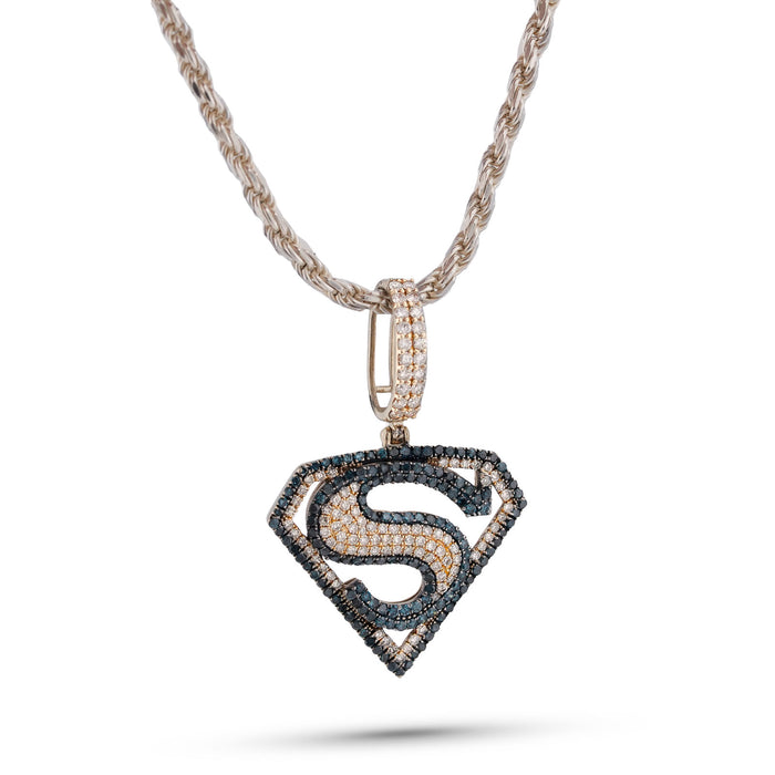 10K Yellow Gold Superman logo Natural Diamond 2CT Men Women Charm Pendant — view 1
