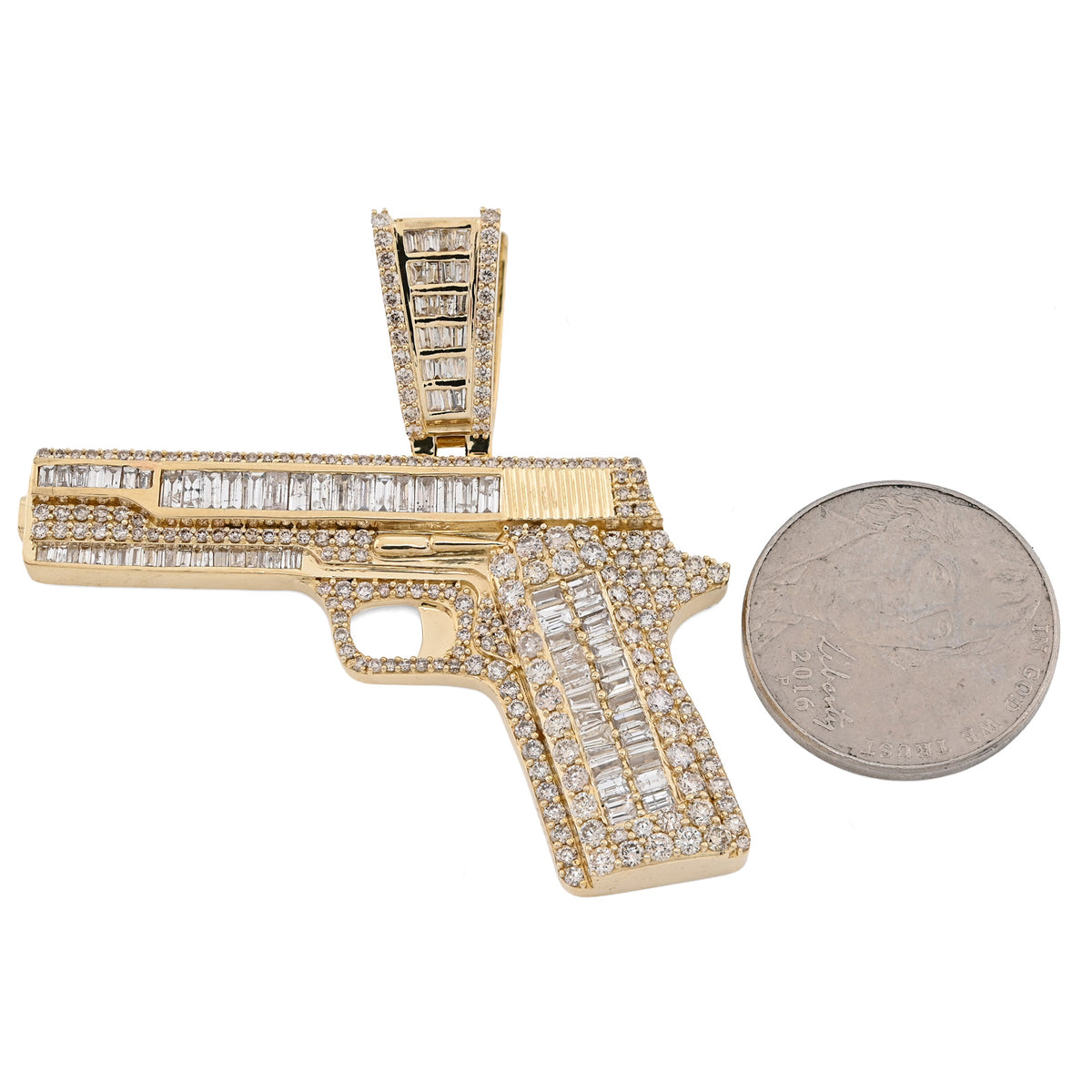 10K Yellow Gold 4.50 CT Natural Diamond Round/Baguette Gun Pendant Mens Charm 12.3g — view 8