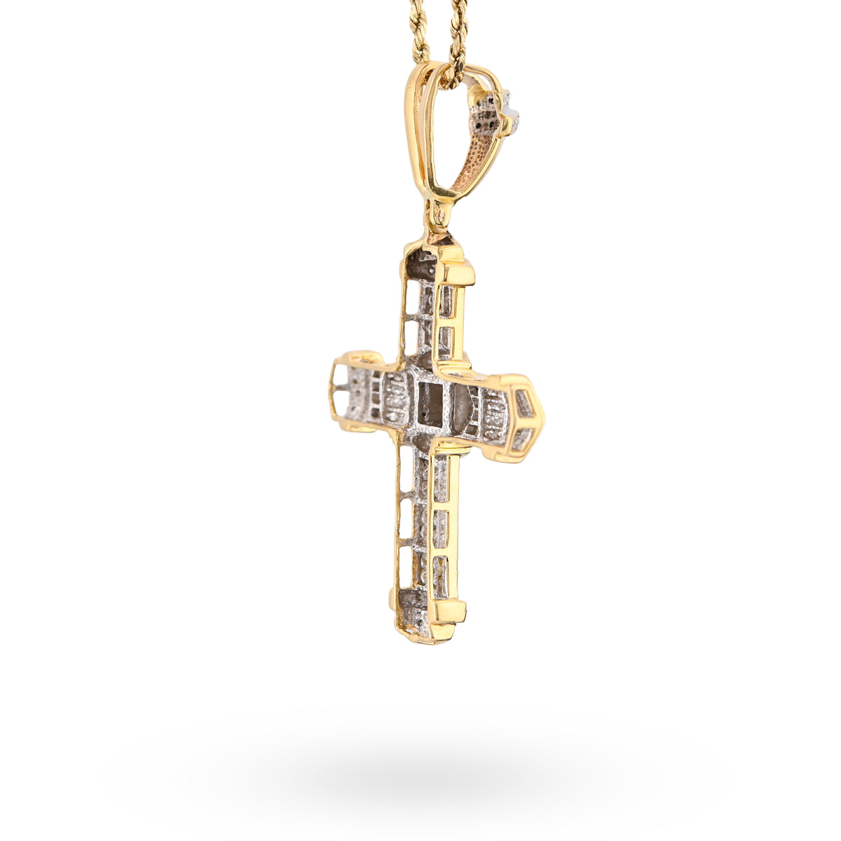 10K Yellow Gold Princess cut/Round 5CT Natural Diamond Religious Cross Pendant Men Women Charm — view 7