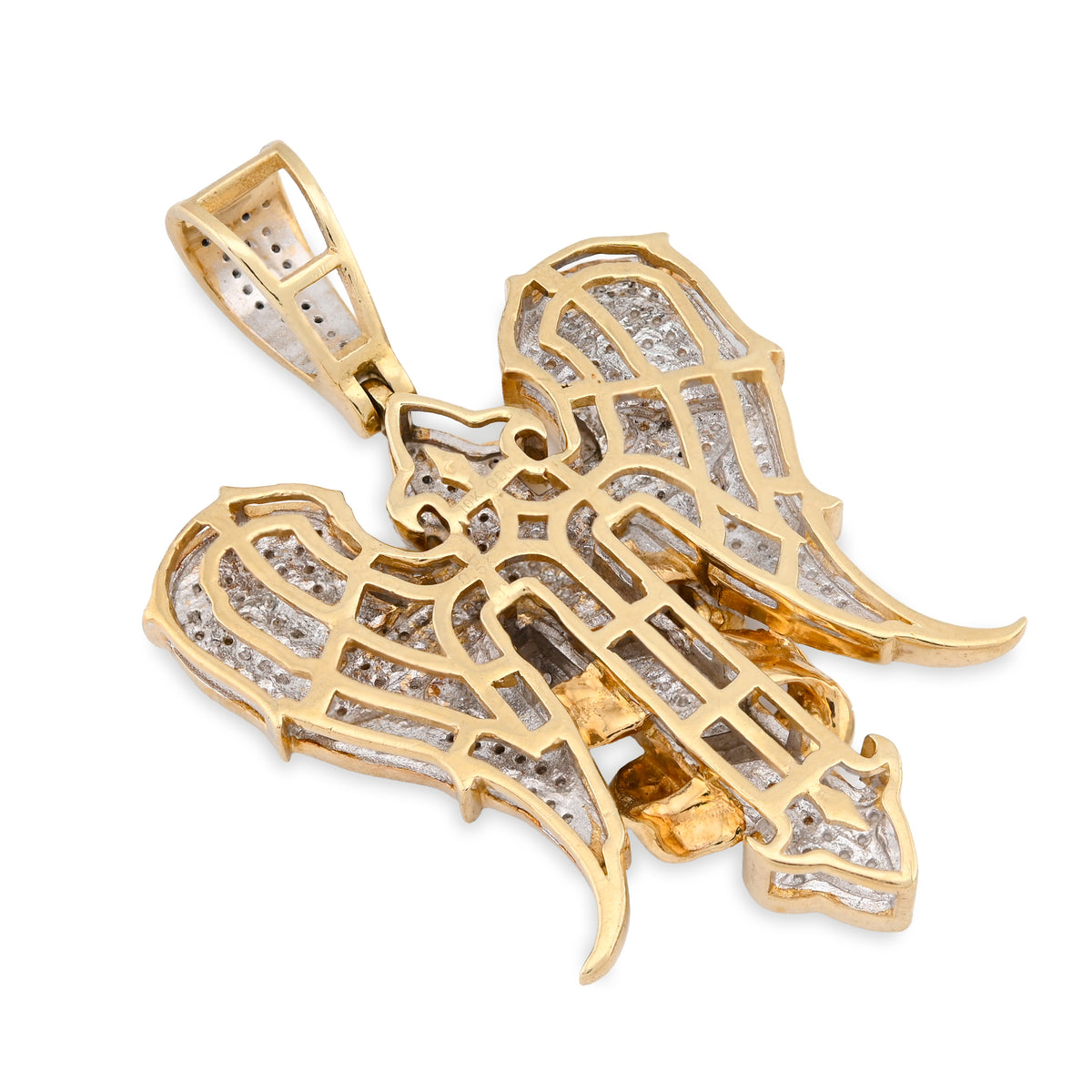 10K Yellow Gold Cross with Angel Wings 0.83CT Natural Diamond Charm Men Women Pendant — view 6