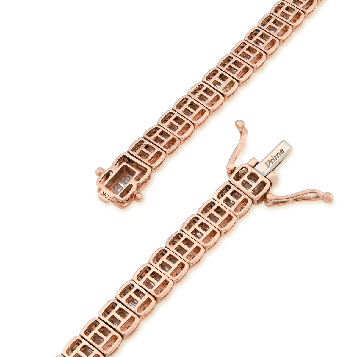 10K Rose Gold 15.4CT Natural Diamond Round/Baguette 7MM tennis Chain 7MM Men Women Necklace — view 3