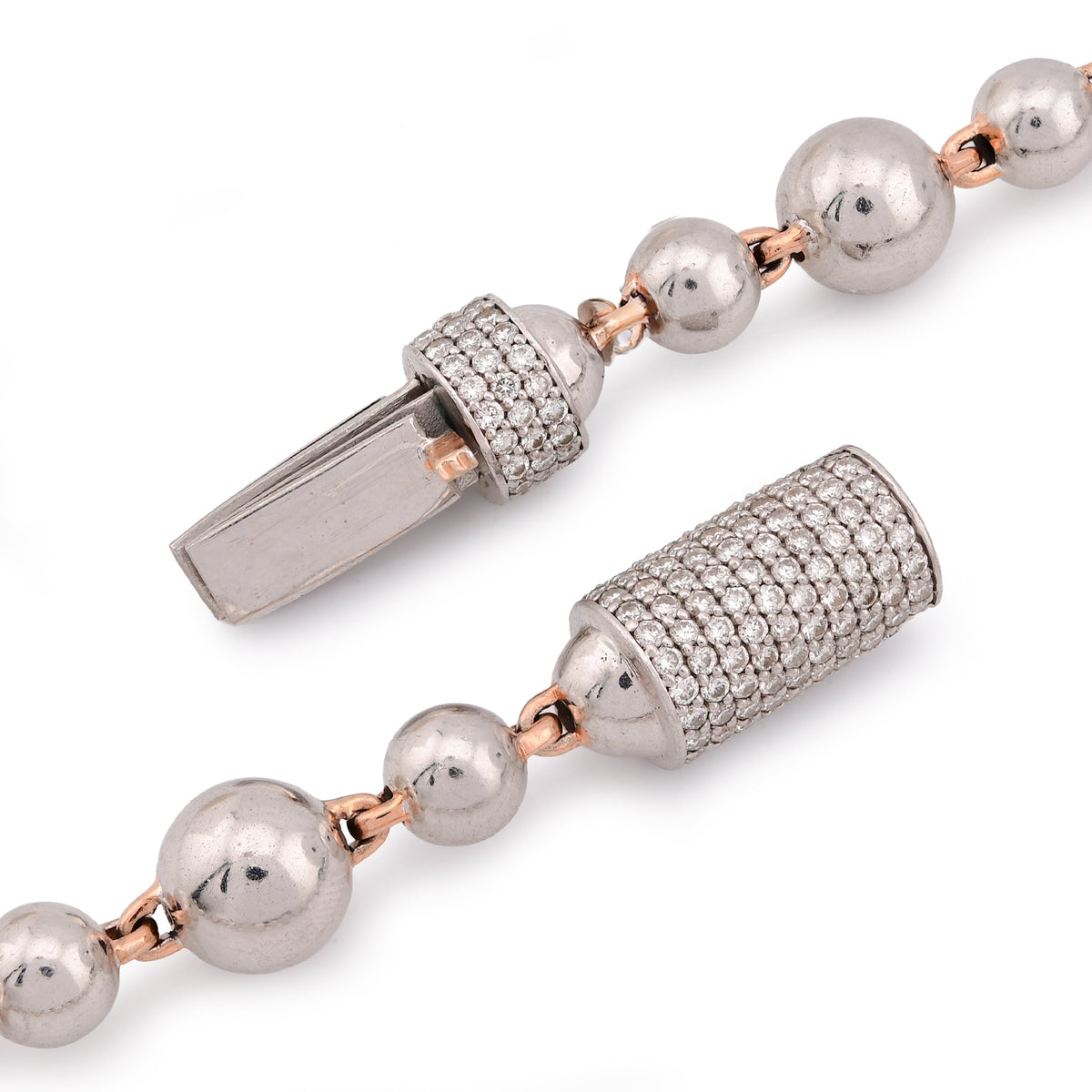 Bead Ball Chain Two Tone Rose/White 8CT Lab Diamond 925 Silver 8.5MM 20" Necklace — view 4
