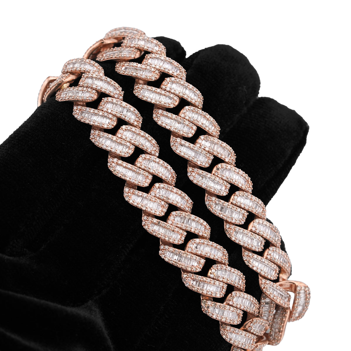10K Rose Gold 18.2CT Baguette/Round Natural Diamond 18" Cuban Link 13MM Men Chain — view 7