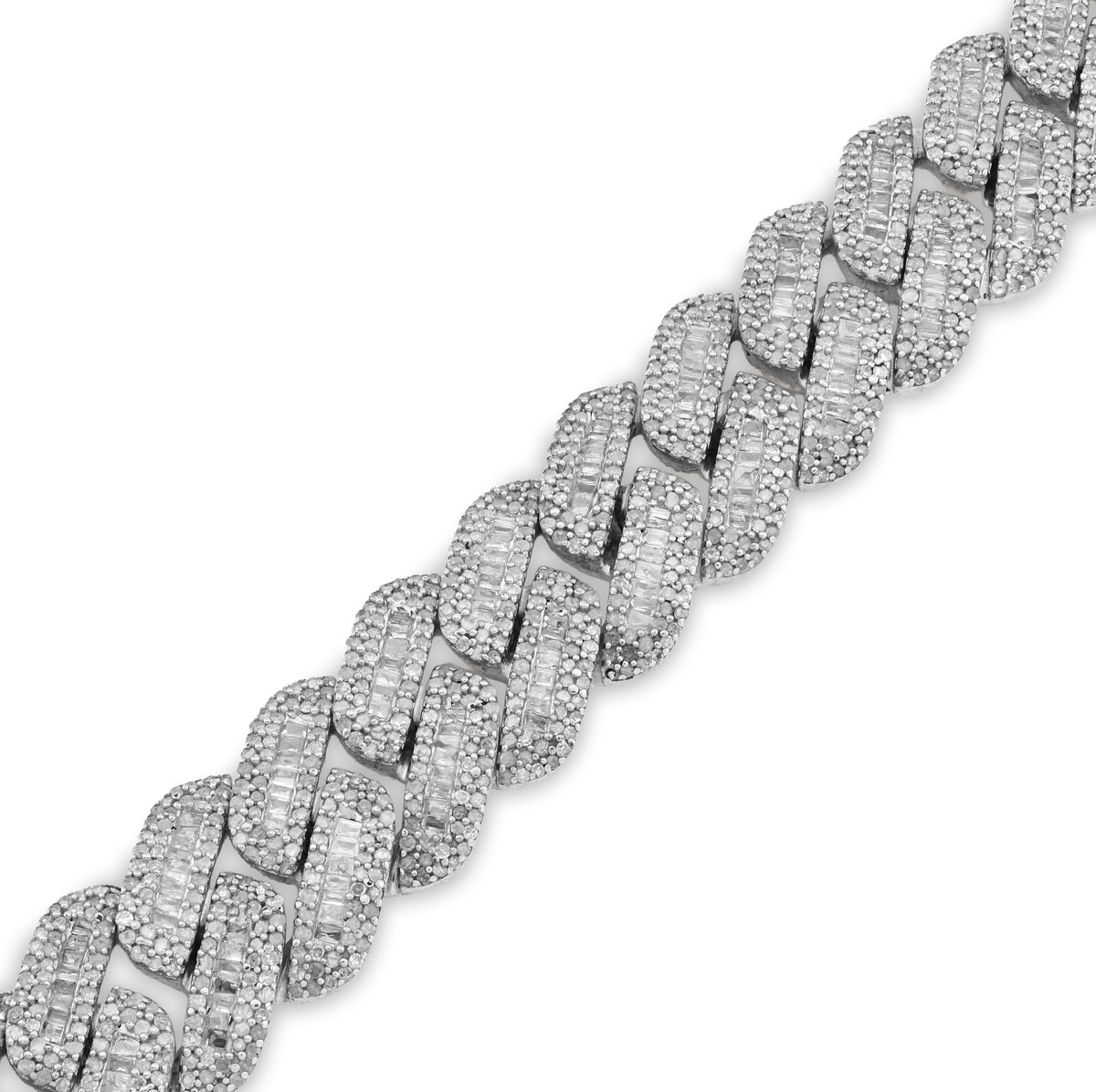 925 SS 9CT Natural Diamond Round/Baguette 12.5MM 8" Cuban Link Men Bracelet 45.7g — view 3