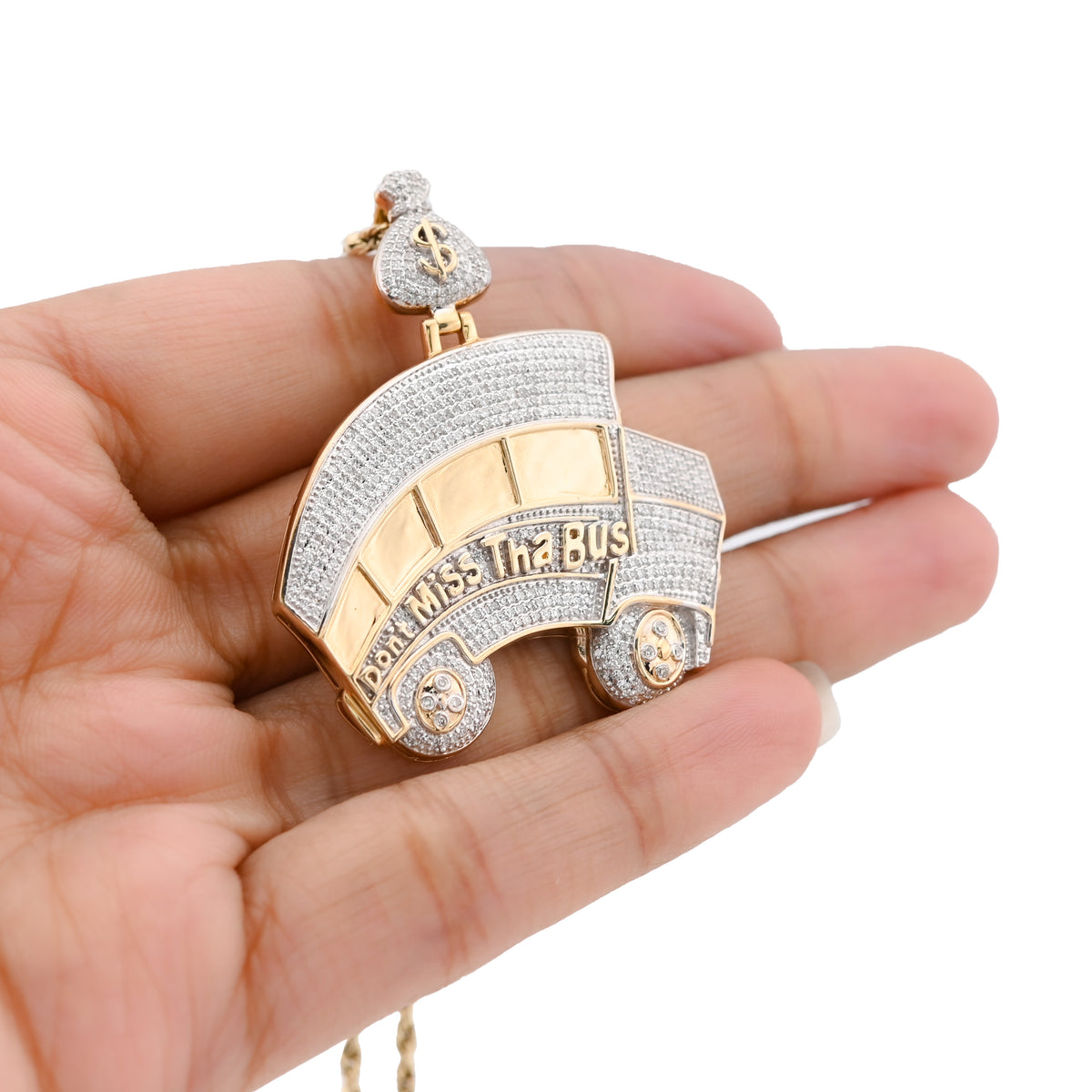 10K Yellow Gold "Don't Miss The Bus" Bus Shape Pendant 2.5CT Natural Diamond Men Women Pendant Charm — view 4
