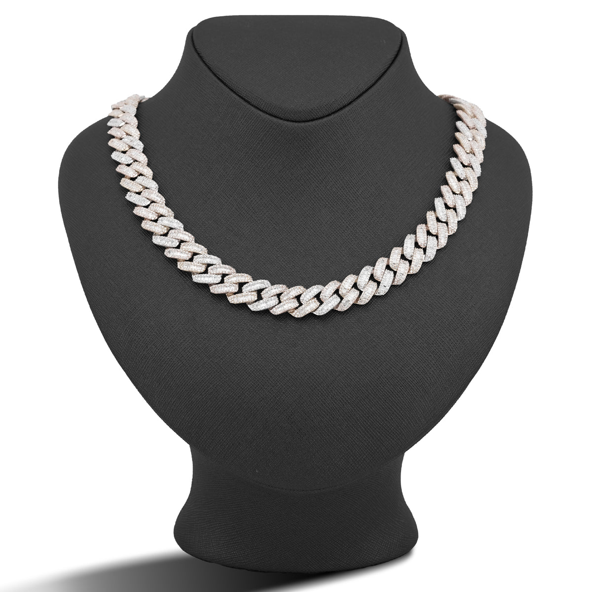 10K 3-Tone Yellow/White/Rose Gold 26CT Natural Diamond Round/Baguette 13MM Chain Men 22" Necklace — view 3