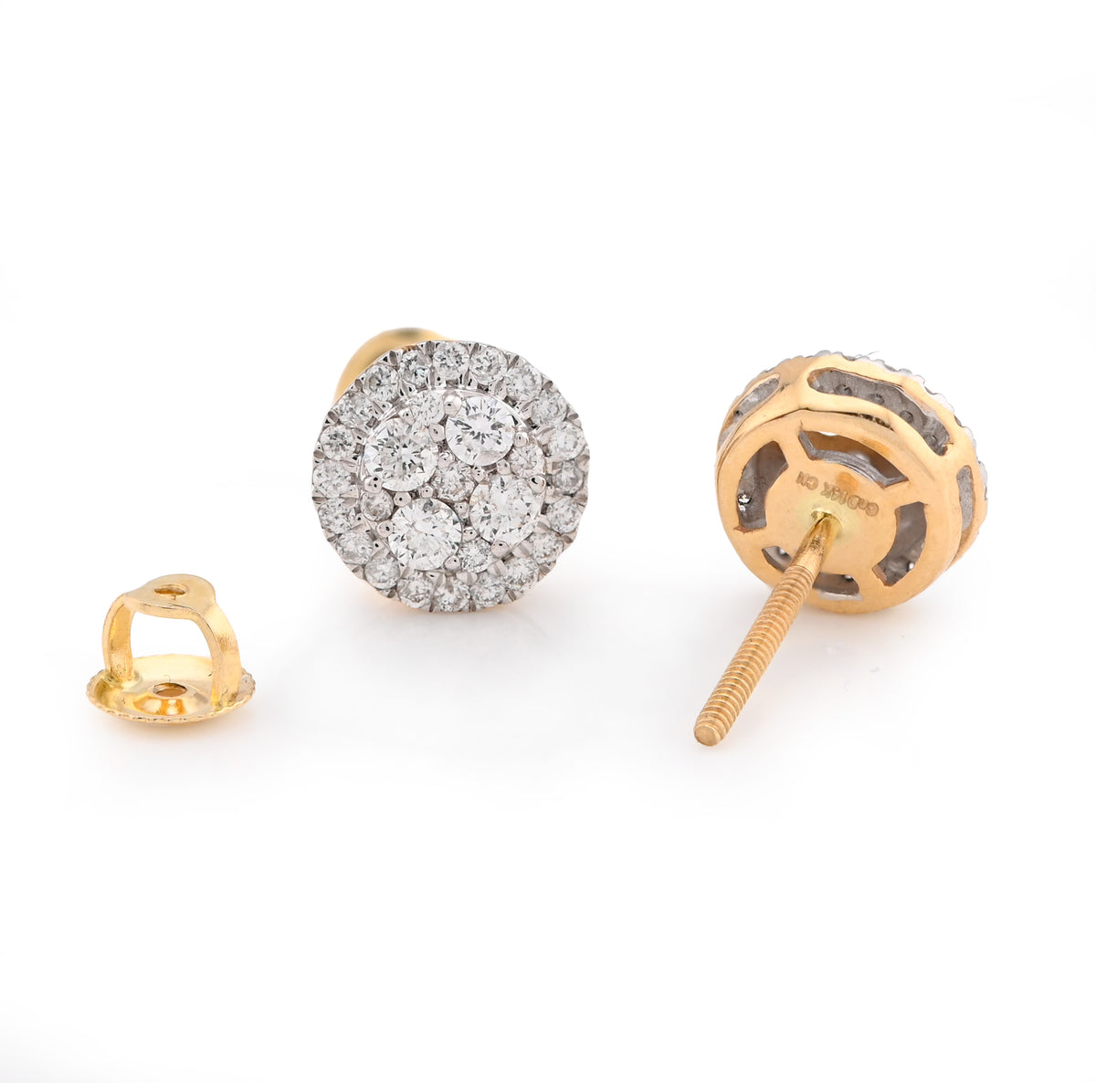 14K Yellow Gold 0.50CT Natural Diamond Halo Flower Cluster Earrings Men Women Studs — view 4
