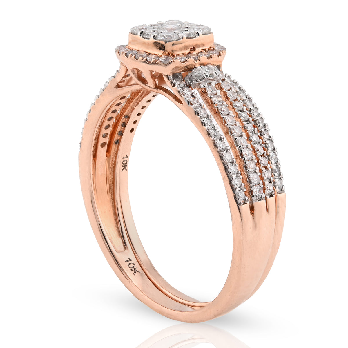 10K Rose Gold 0.50CT Natural Diamond Square 2 layer Women Wedding Ring & Band — view 5