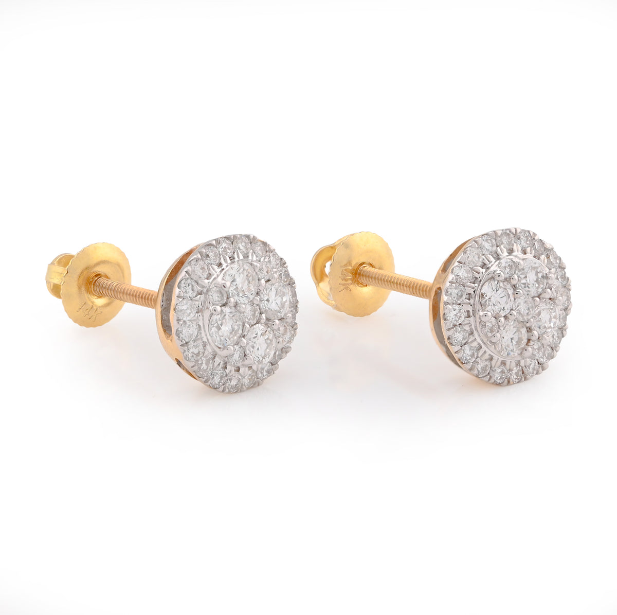 14K Yellow Gold 0.50CT Natural Diamond Halo Flower Cluster Earrings Men Women Studs — view 2