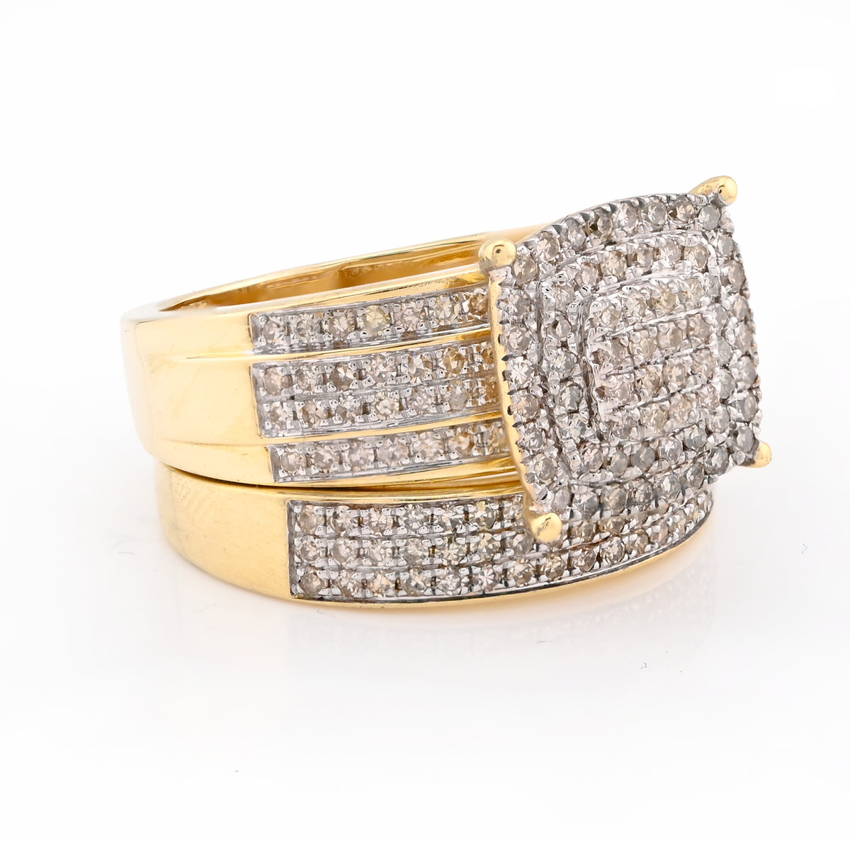 10K Yellow Gold Women 2 layer Rectangular Wedding Ring 0.99CT Natural Diamond Band — view 2