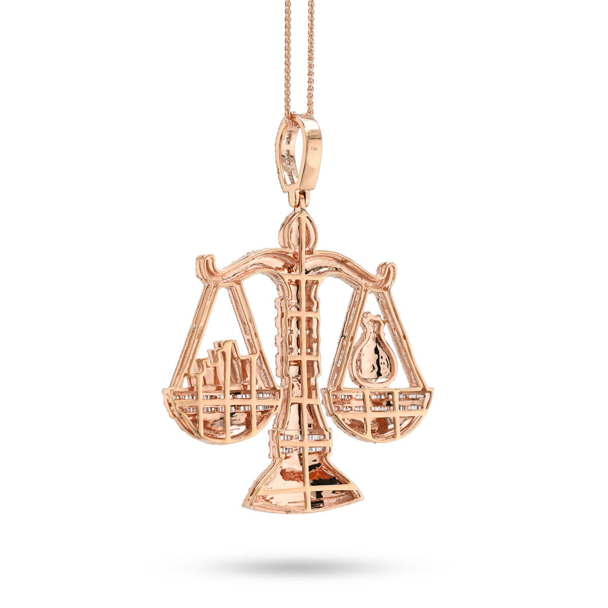 10K Rose Gold 5.17 CT Natural Diamond Libra Scale Pendant Men's Charm — view 3