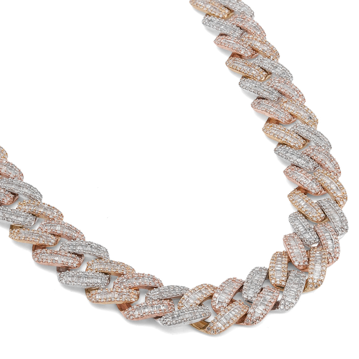 10K 3-Tone Yellow/White/Rose Gold 26CT Natural Diamond Round/Baguette 13MM Chain Men 22" Necklace — view 6